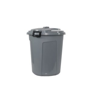 Kilitlenebilir Kapaklı Yuvarlak Çöp Kovası 50 Lt Gri